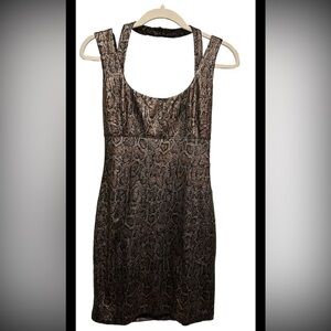 Guess snake print mini dress women’s size 4 sparkle glitter NWT brown gold